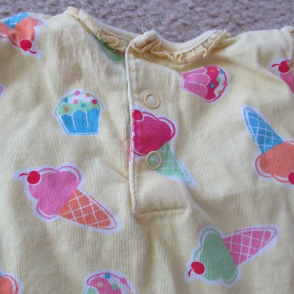 Okie Dokie One Piece Onesie Girls Size 3-6M Yellow Short Sleeve Ice Cream Cone - Picture 4 of 5